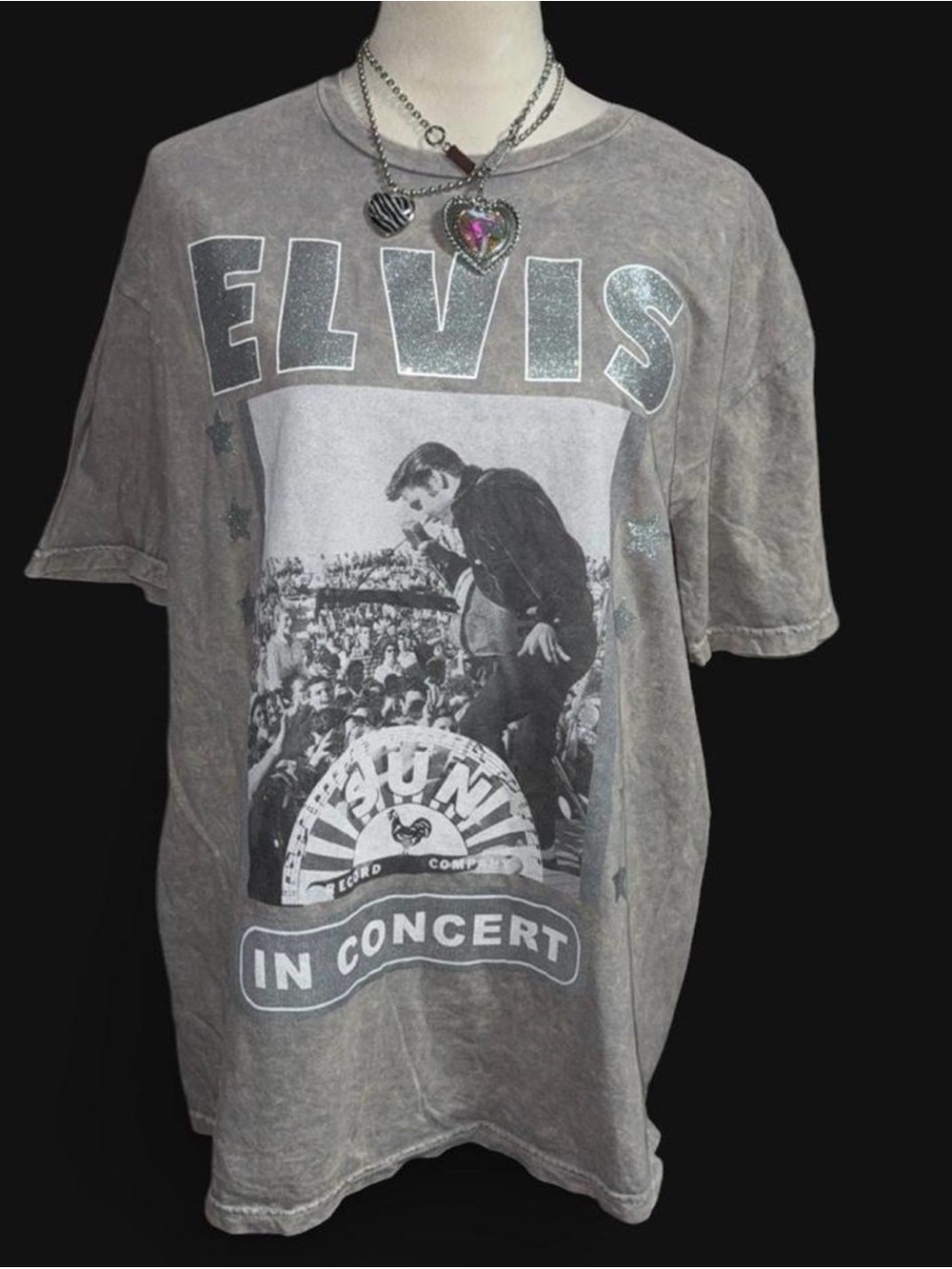 Vintage-Inspired Elvis Concert Graphic Tee - Gray
